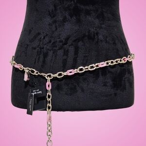 Kate Spade Belt Goldtone Pink Lock & Spade Chain Link Belt Bohemian Boho Y2k
